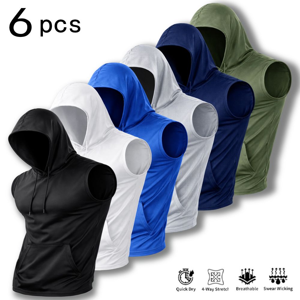 Outdoor Sport Hoodie - 6Pcs Men Sleeveless Hooded Tank Tops