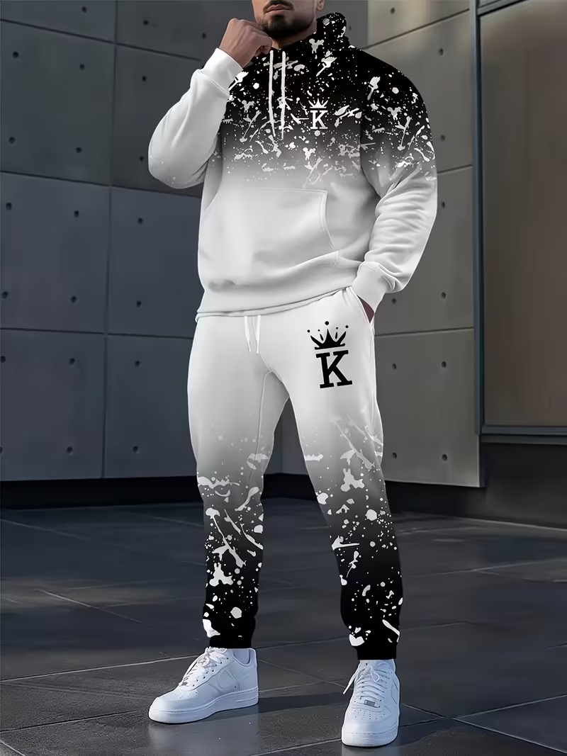 Outdoor Sports Outfit - Fashion Crown Printed Hoodies and Pants